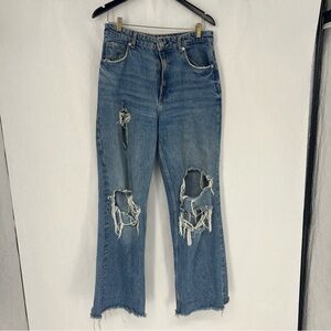 Zara Blue Distressed Flare Jeans (long/tall)